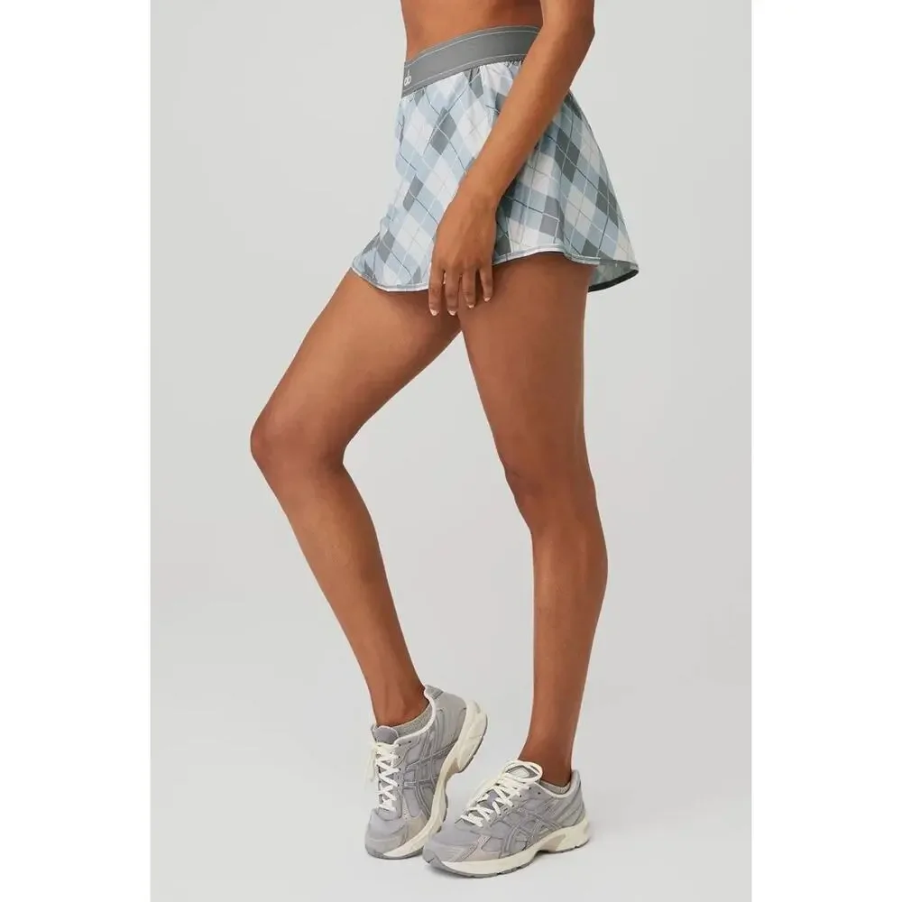 Alo Yoga Argyle Match Point Tennis Skirt Gravel /Titanium Mini Skort Plaid Small